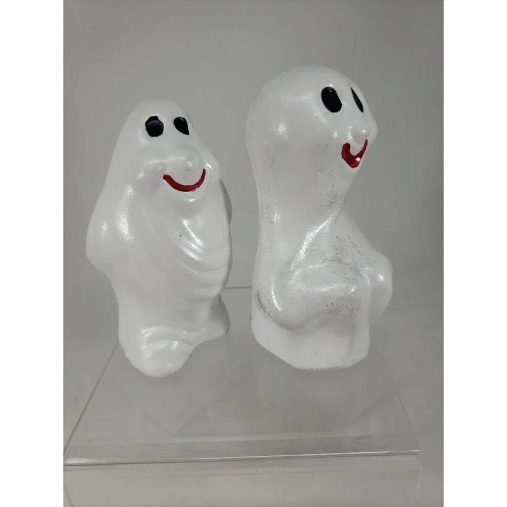 Vintage Ceramic Ghosts Smiling c1980s Hand Painted Halloween